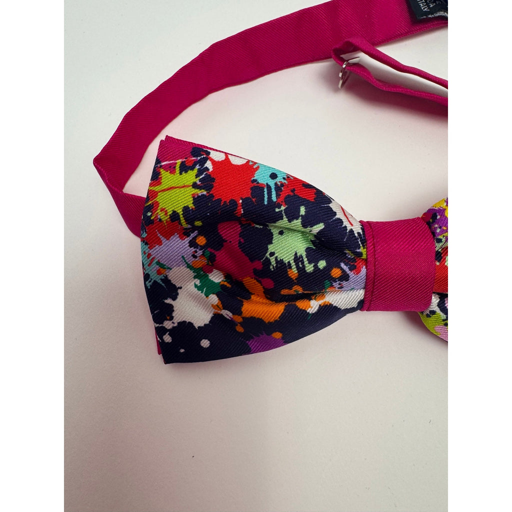 FEFE Napoli Men's NWT Silk Multicolor Paint Splatter Abstract Art Bow Tie