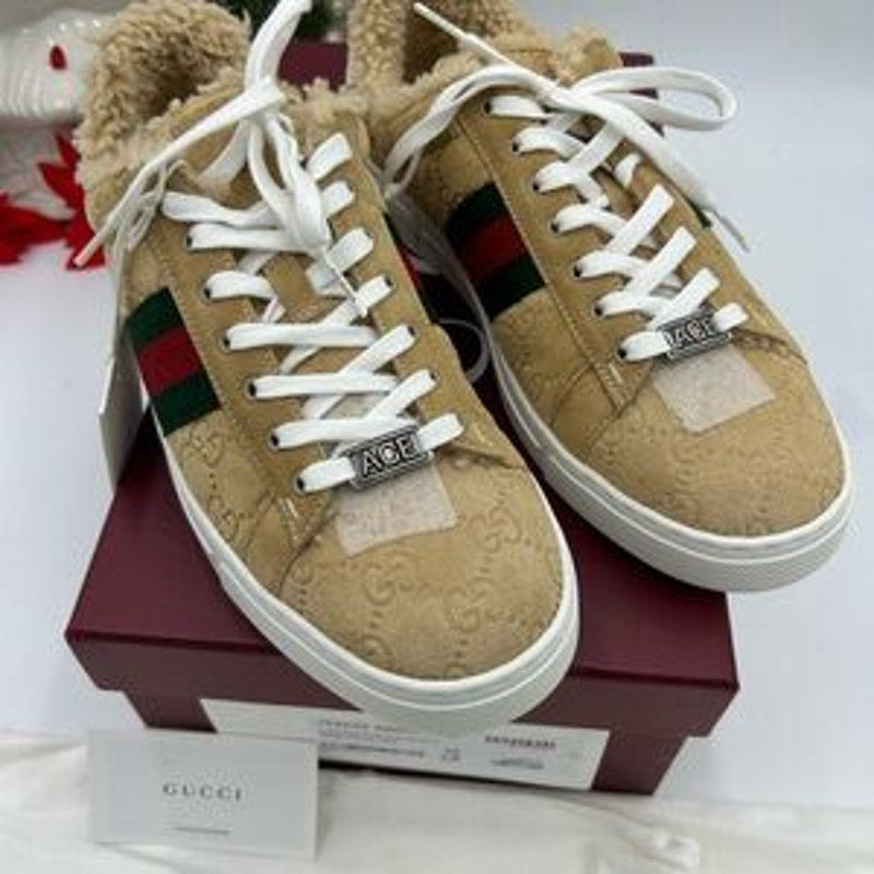 Women's Gucci ace GG suede sneakers with shearling lining size 39 made in Italy