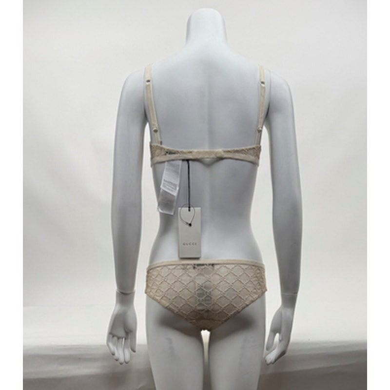 Women's Gucci NWT Cream GG Logo Lace Bra & Briefs Lingerie Set Size S