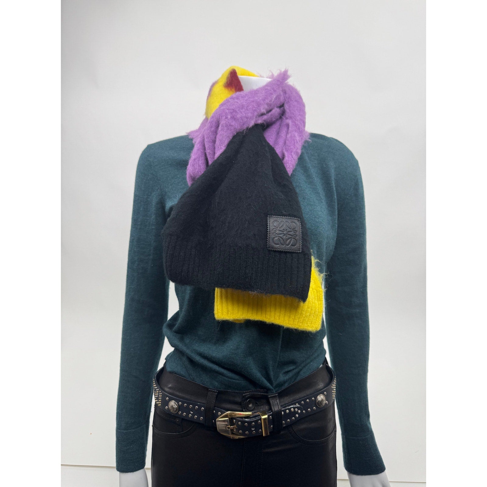 Loewe Intarsia Abstract Multicolor Wrap Knit Wool Blend Scarf