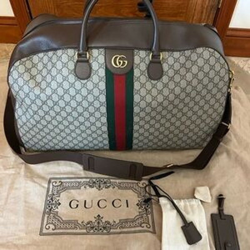 Gucci LARGE Savoy, duffel bag, GG supreme brown and tan, made in Italy NWT