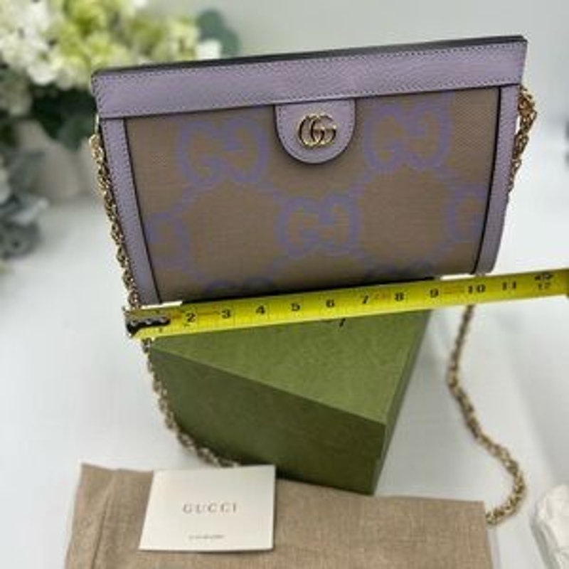 Gucci women's Ophedia jumbo GG canvas, shoulder bag with gold tone chain strap