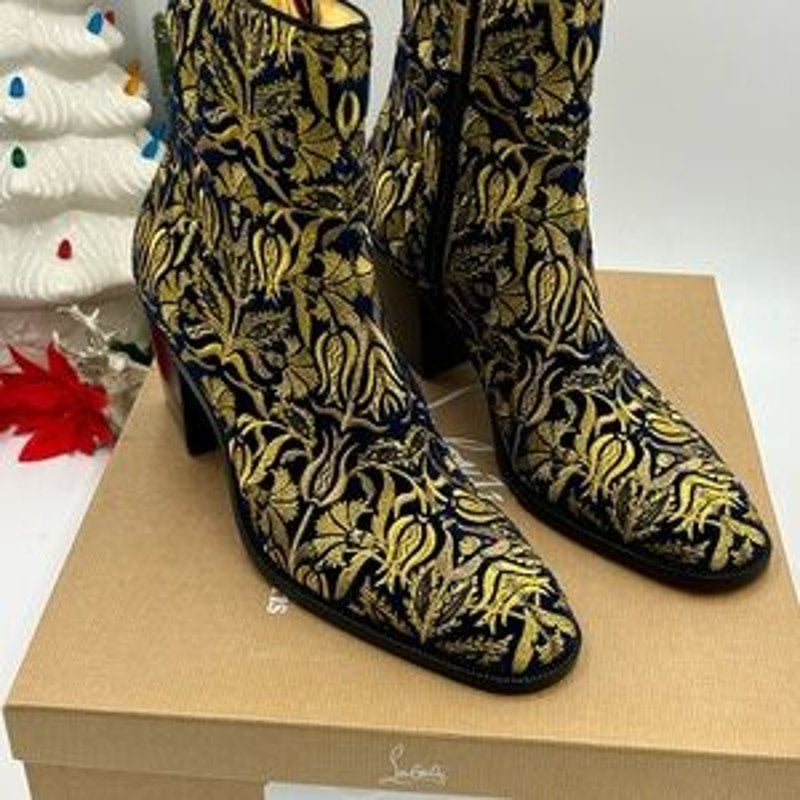 Christian Louboutin Mens LOUBI mystery OMERIC velvet with gold embroidery 42