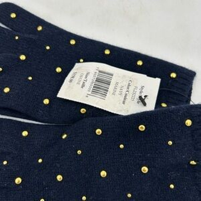 Collection cashmere/wool Navy Gloves with gold studs NWT