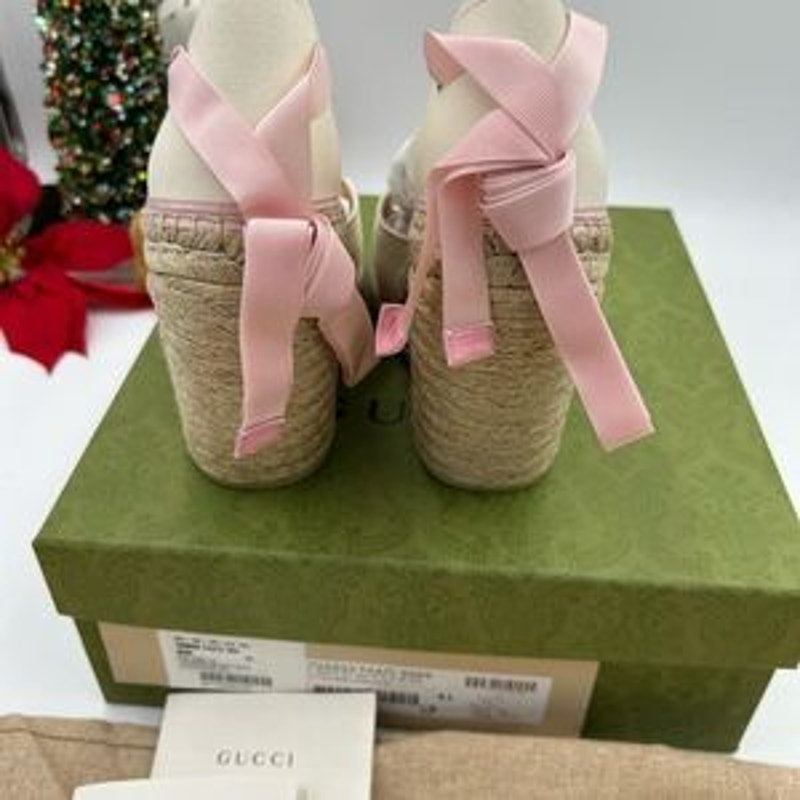 Women’s Gucci white/pink wedge espadrilles size 41 made in Spain