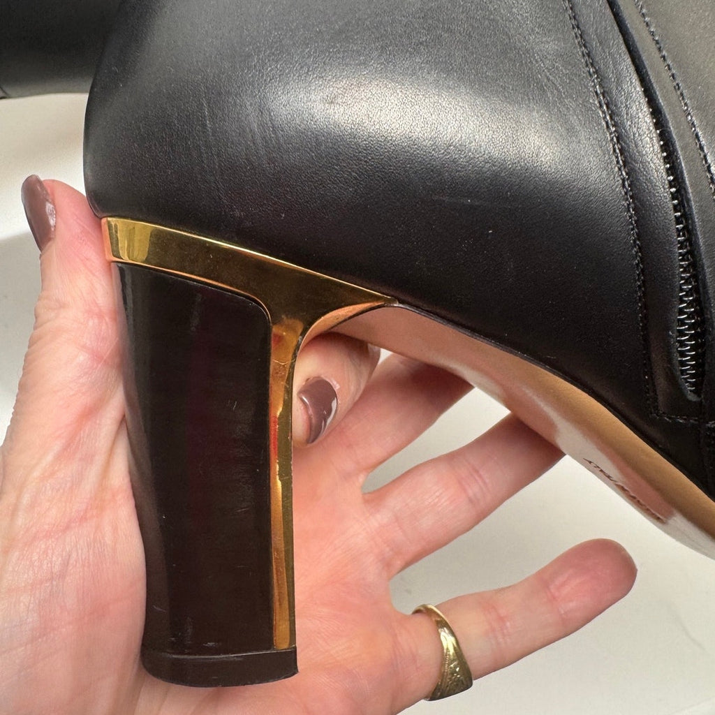 Salvatore Ferragamo Black Leather Back Zip Ankle Boots Size 8.5 B