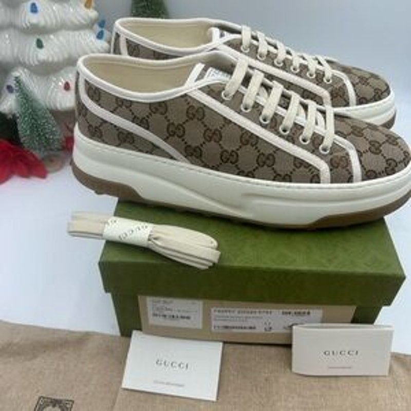 Gucci Brown GG Monogram low top platform Sneakers size 11 made in Italy