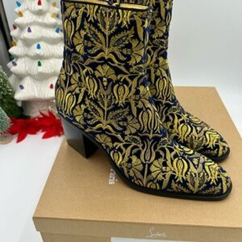 Christian Louboutin Mens LOUBI mystery OMERIC velvet with gold embroidery 42