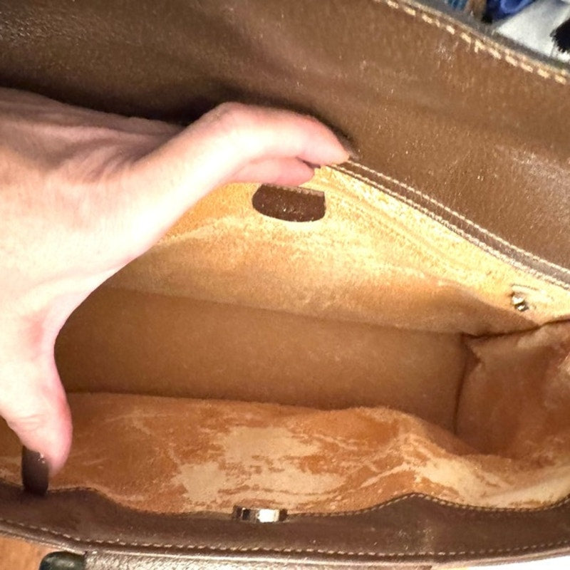 Gucci Tom Ford Brown Leather Silver circular top handle, 2 pocket snap top tote