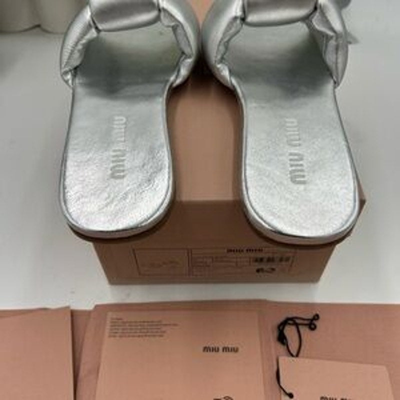 Women's Miu Miu metallic slide sandals size 37 made in Italy
