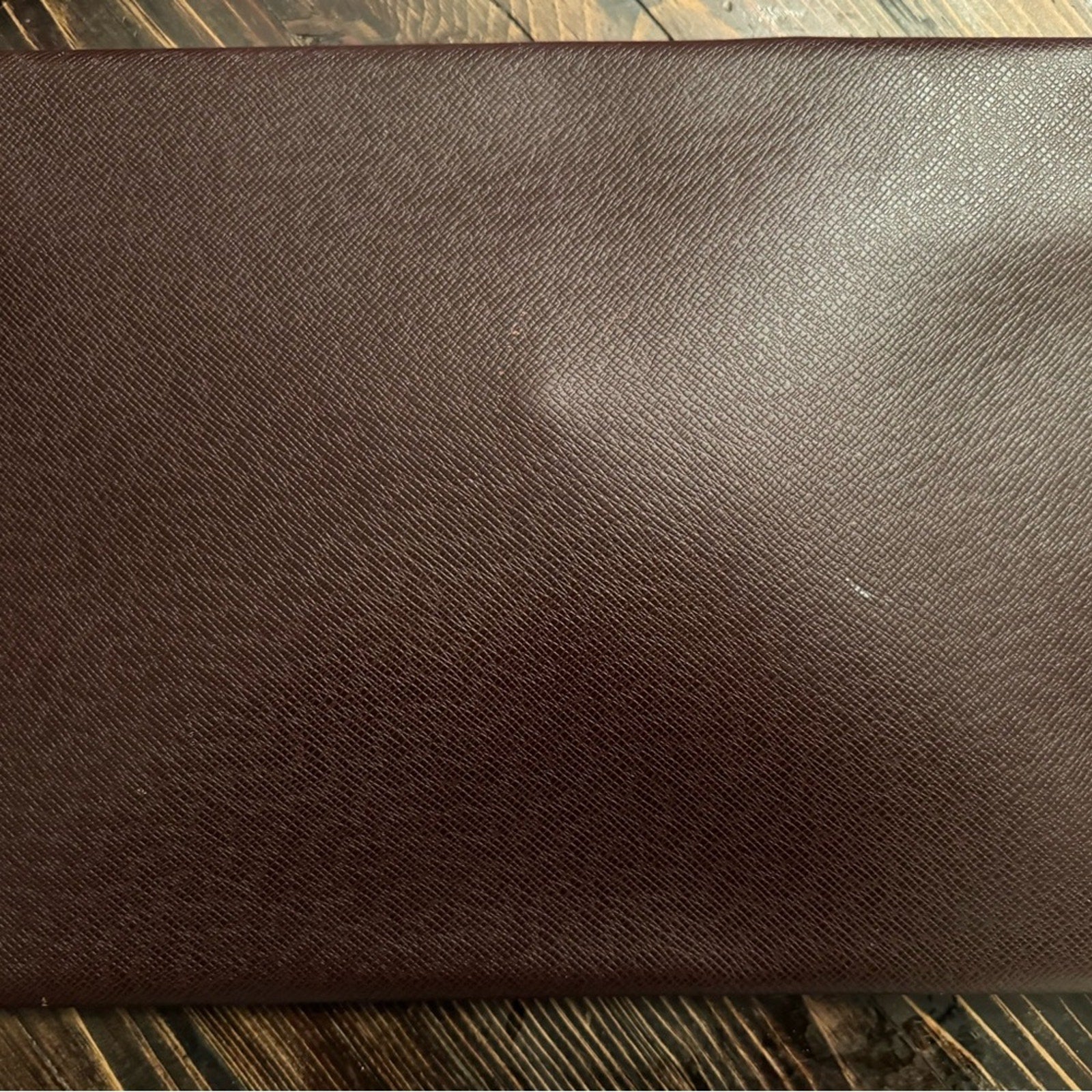 Louis Vuitton Taiga plum brown leather portfolio w/gold front snap or a clutch