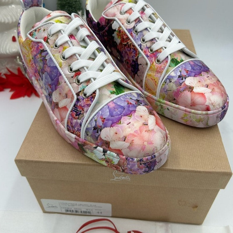 Men's Christian Louboutin Oblato flat low top floral sneakers size 44 made Italy