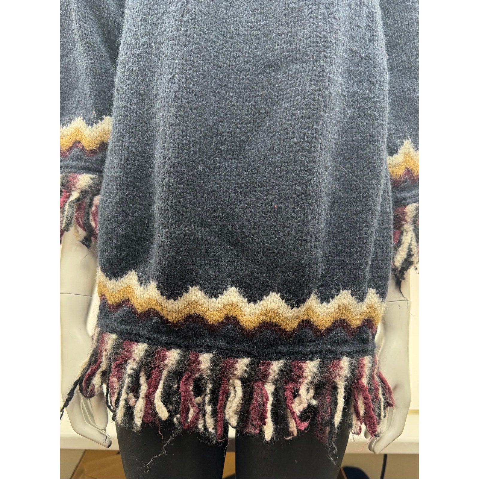Women's RED Valentino Fair Isle Fringe Hooded Poncho Sweater Cape – Size M