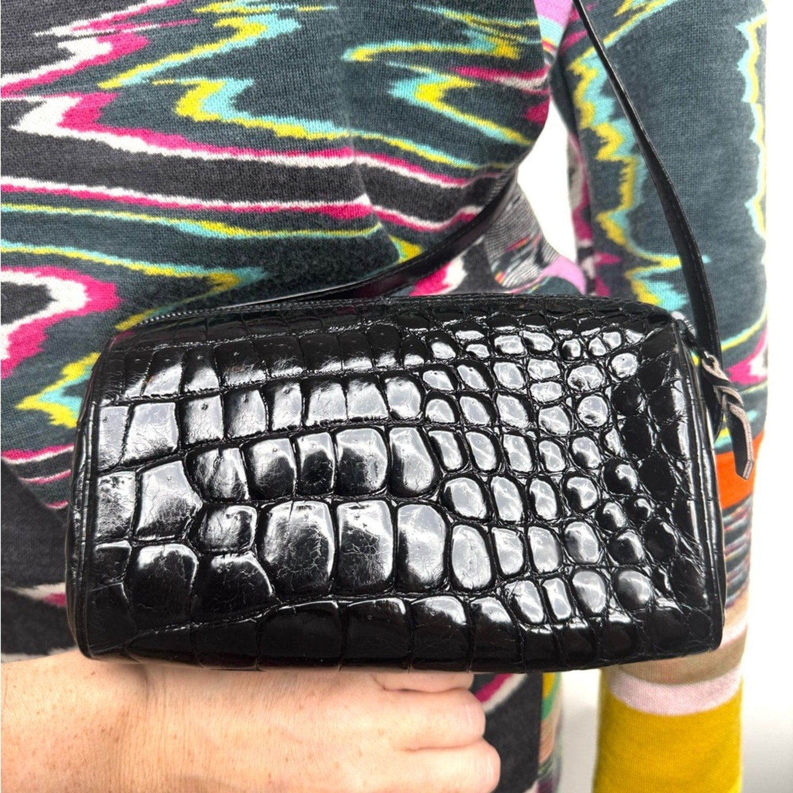 Mini black Crocodile  Aigner 2 way bag can be worn as a Crossbody & shoulder bag