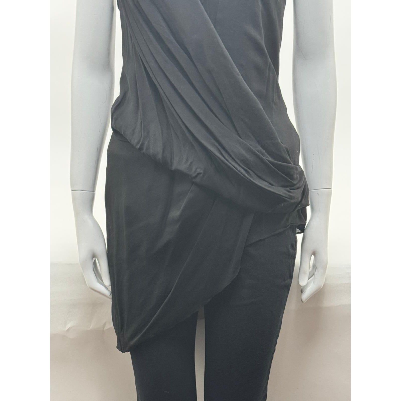 Helmut Lang NWT Black Soft Drape Overlap Asymmetrical Hem Blouse Size L