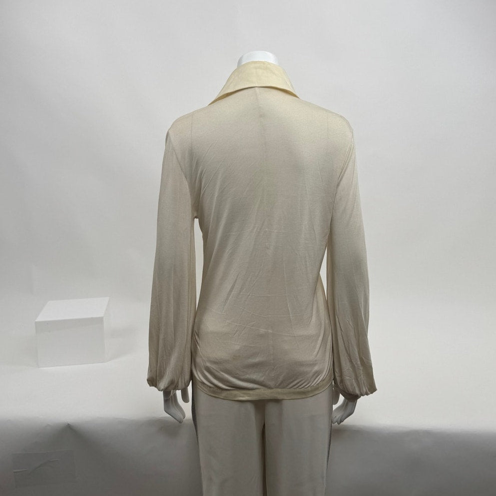 Bora Aksu Cream Ruffle Cotton Long Sleeve Button Front Blouse Size 10