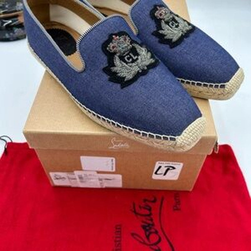 Men's Christian Louboutin Nanou orlotto flat espadrilles in blue denim size 42