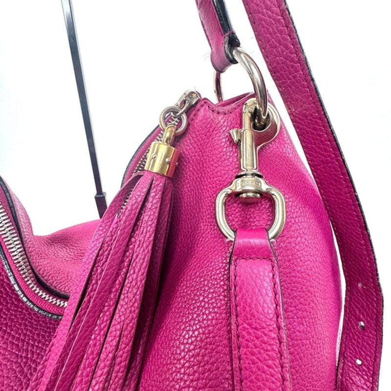 GUCCI Fuchsia Leather Soho w/tassel.Long strap and short strap/ 3 way bag.