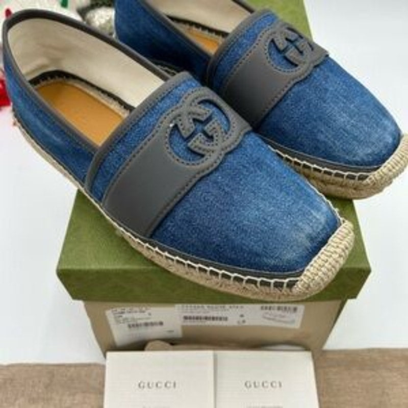 Gucci men's Denim and Gray interlocking G Espadrilles size 8