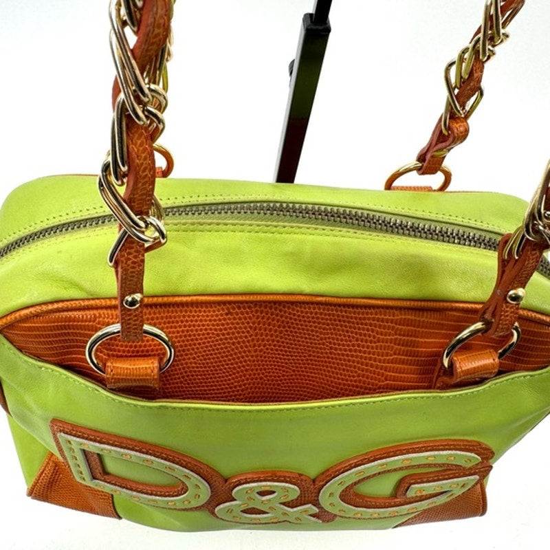 Dolce & Gabbana Runway Green leather w/ Brown exotic leather and gold hardware