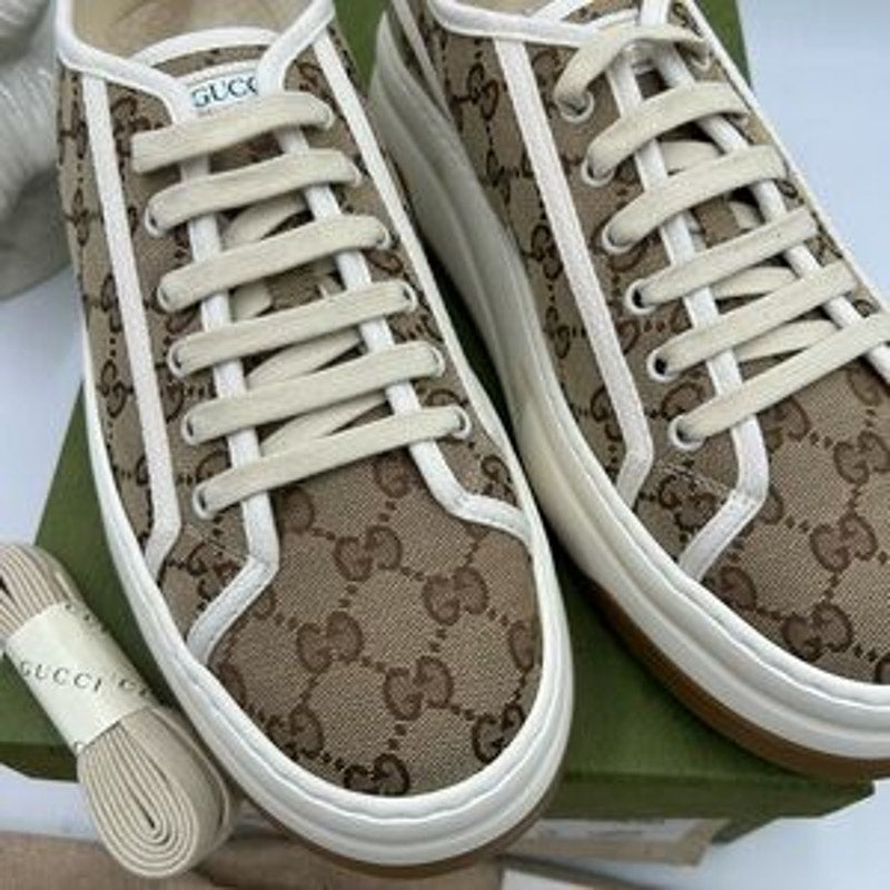 Gucci Brown GG Monogram canvas platform Sneakers size 10.5 made in Italy