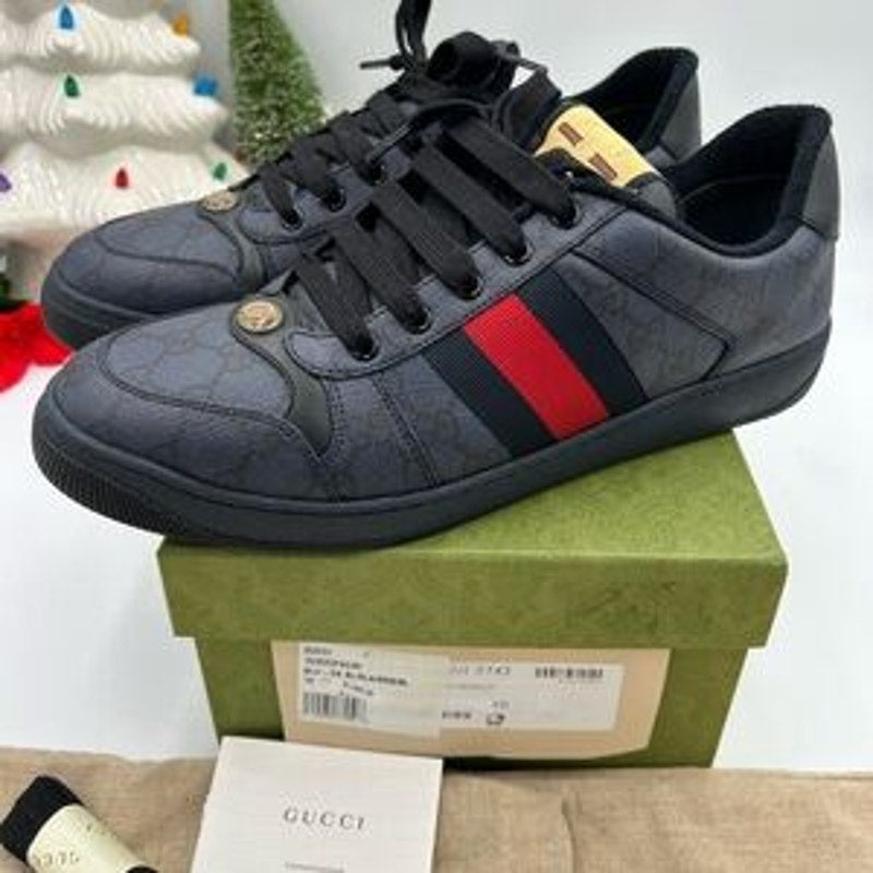 Men's Gucci screener leather/canvas sneakers size 10 fits 11 US made in Italy