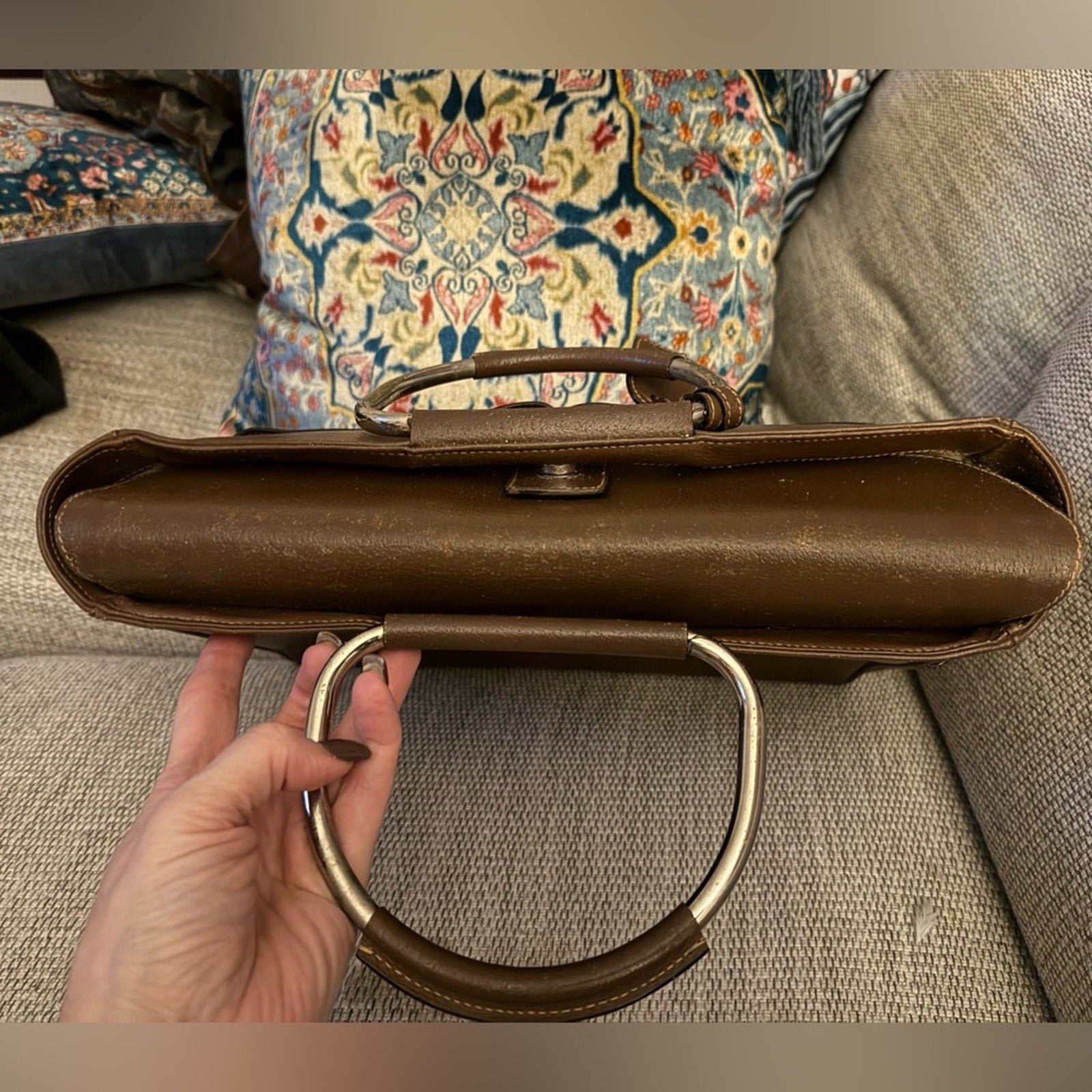 Gucci, Tom Ford era brown, leather tote w/circle top handles, 3 exterior pockets