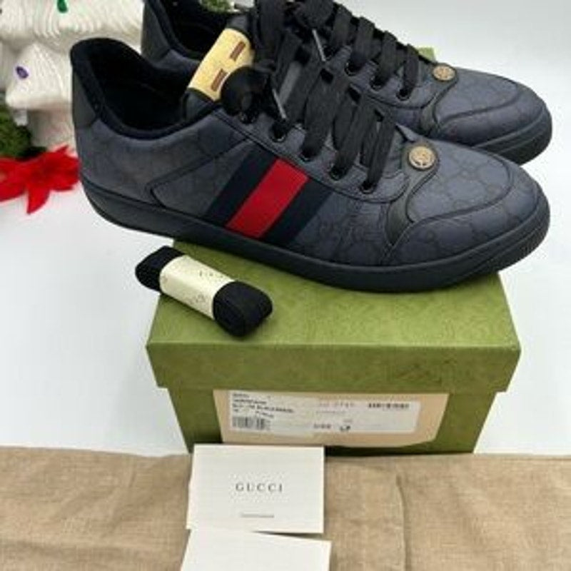 Men's Gucci screener leather/canvas sneakers size 10 fits 11 US made in Italy