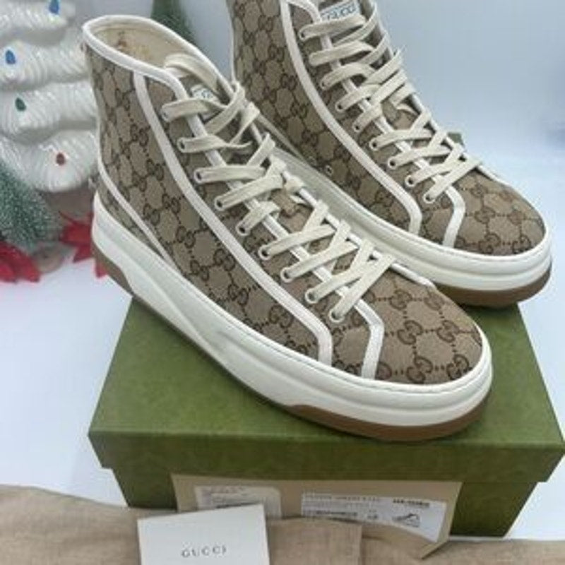 Gucci Beige and White High-Top platform Sneakers size 11 made in Italy