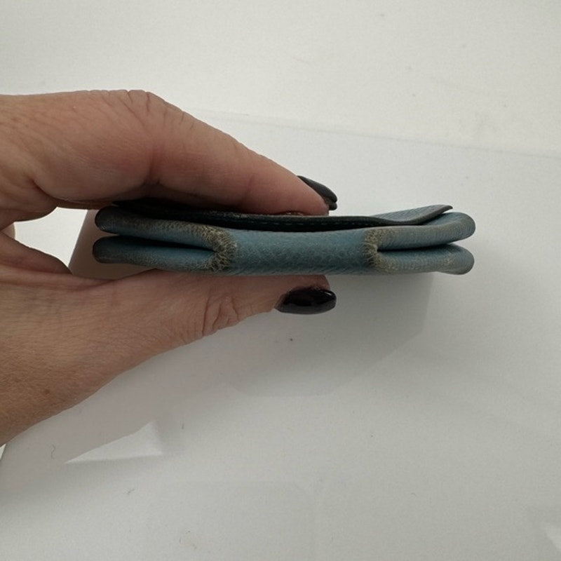 Hermes Blue silver front snap coin purse some wear