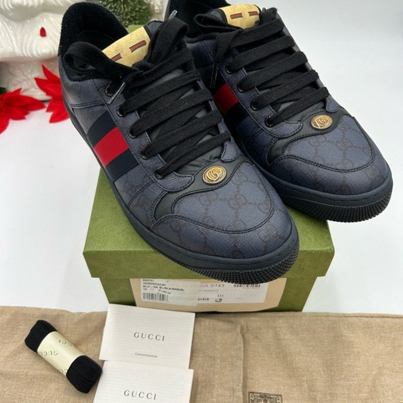 Men's Gucci screener leather/canvas sneakers size 10 fits 11 US made in Italy