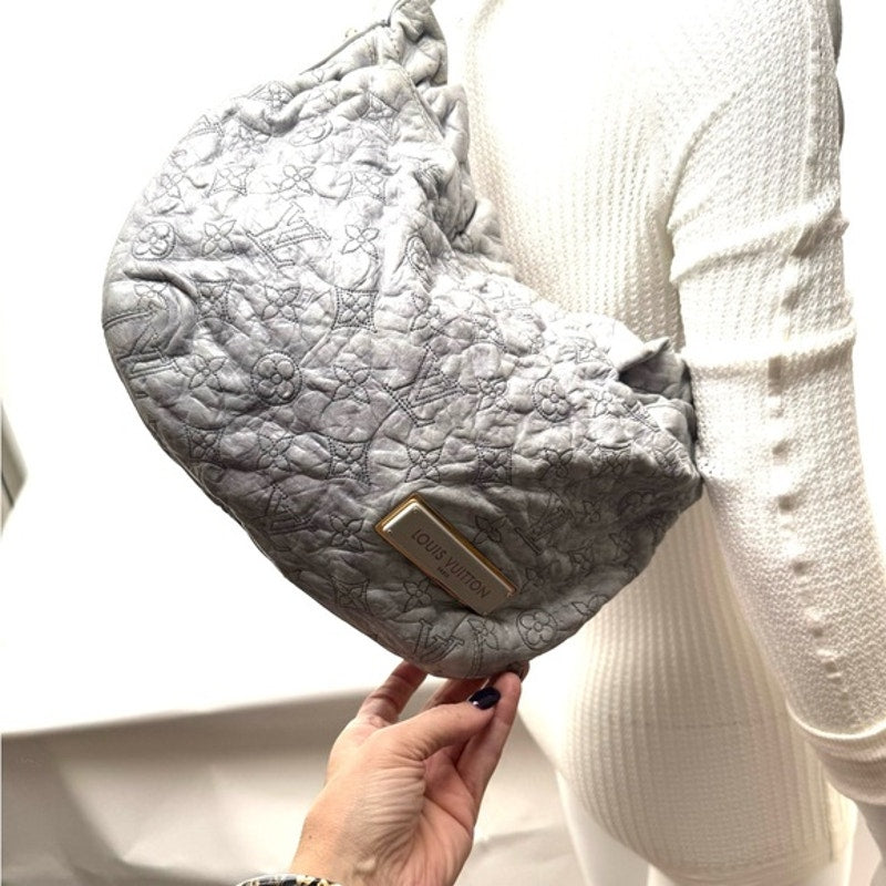 Louis Vuitton Runway..RARE Gray underarm top zip w/ruffle/plaque/twisted handle