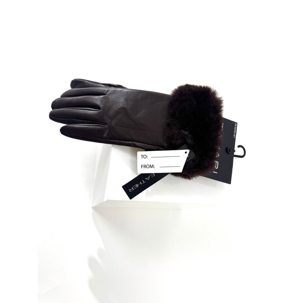 Women's Tahari NWT Brown Leather Gloves With Faux Fur Cuffs