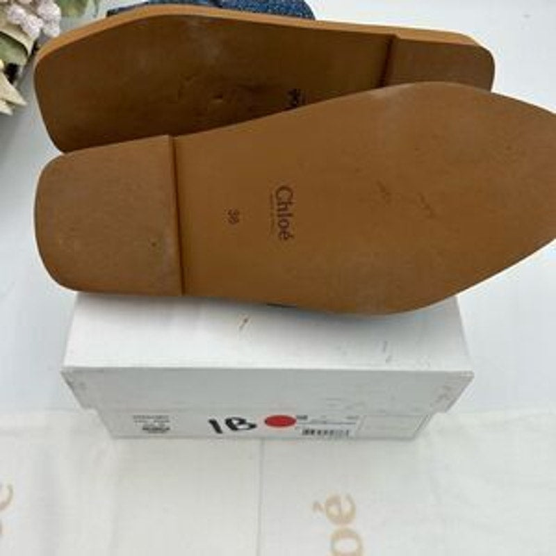 Women’s Chloe woody logo embroidered denim sandals size 38 made in Italy