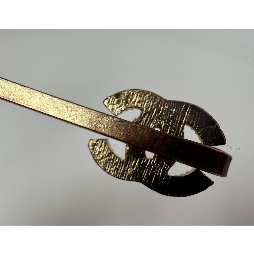 Chanel CC Enamel and Crystal White & Gold Tone Hair Pin