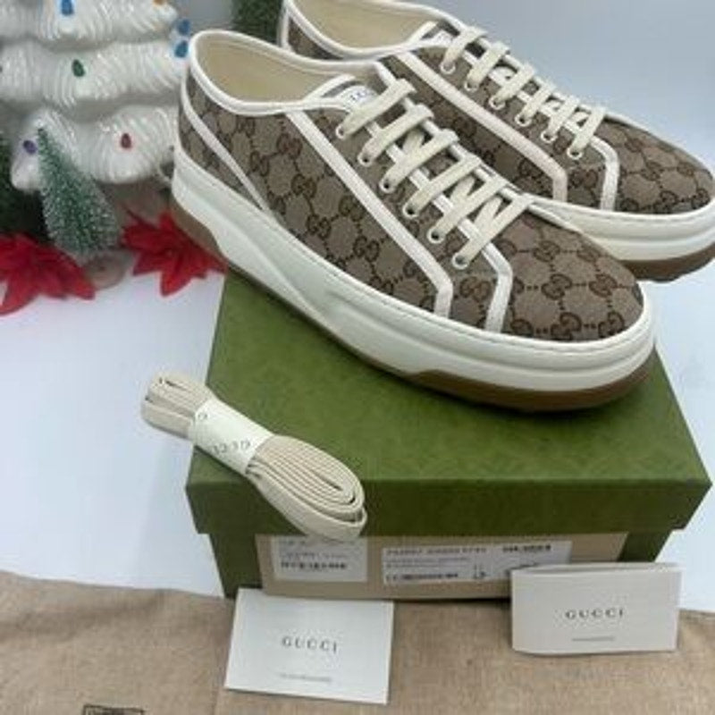 Gucci Brown GG Monogram low top platform Sneakers size 11 made in Italy