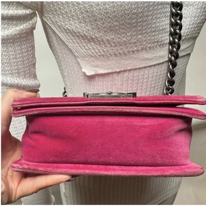 Chanel Pink Crushed Velvet Quilted Small Boy Bag