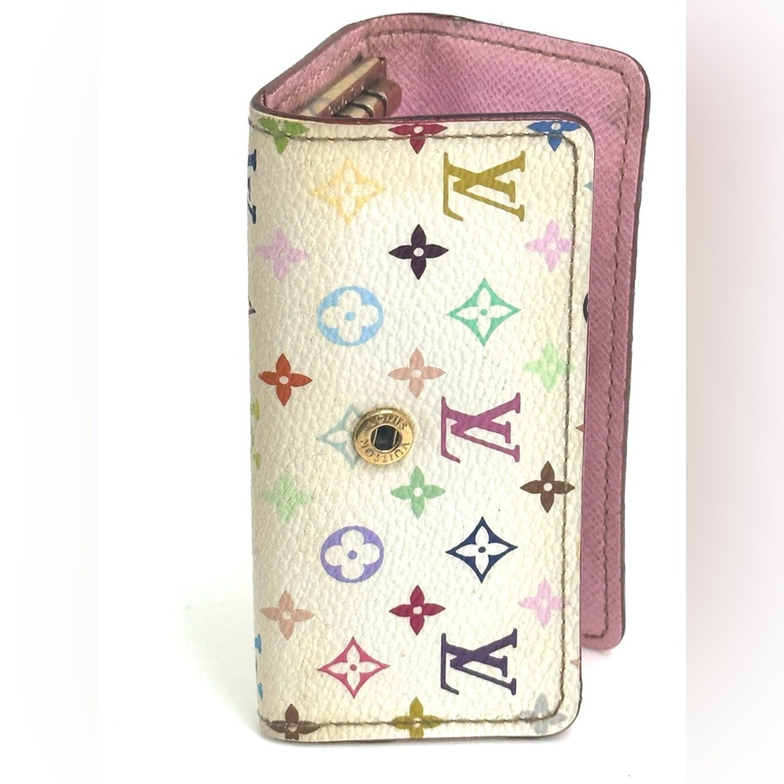 Women’s Louis Vuitton x Murakami monogram snap closure key holder, pink interior