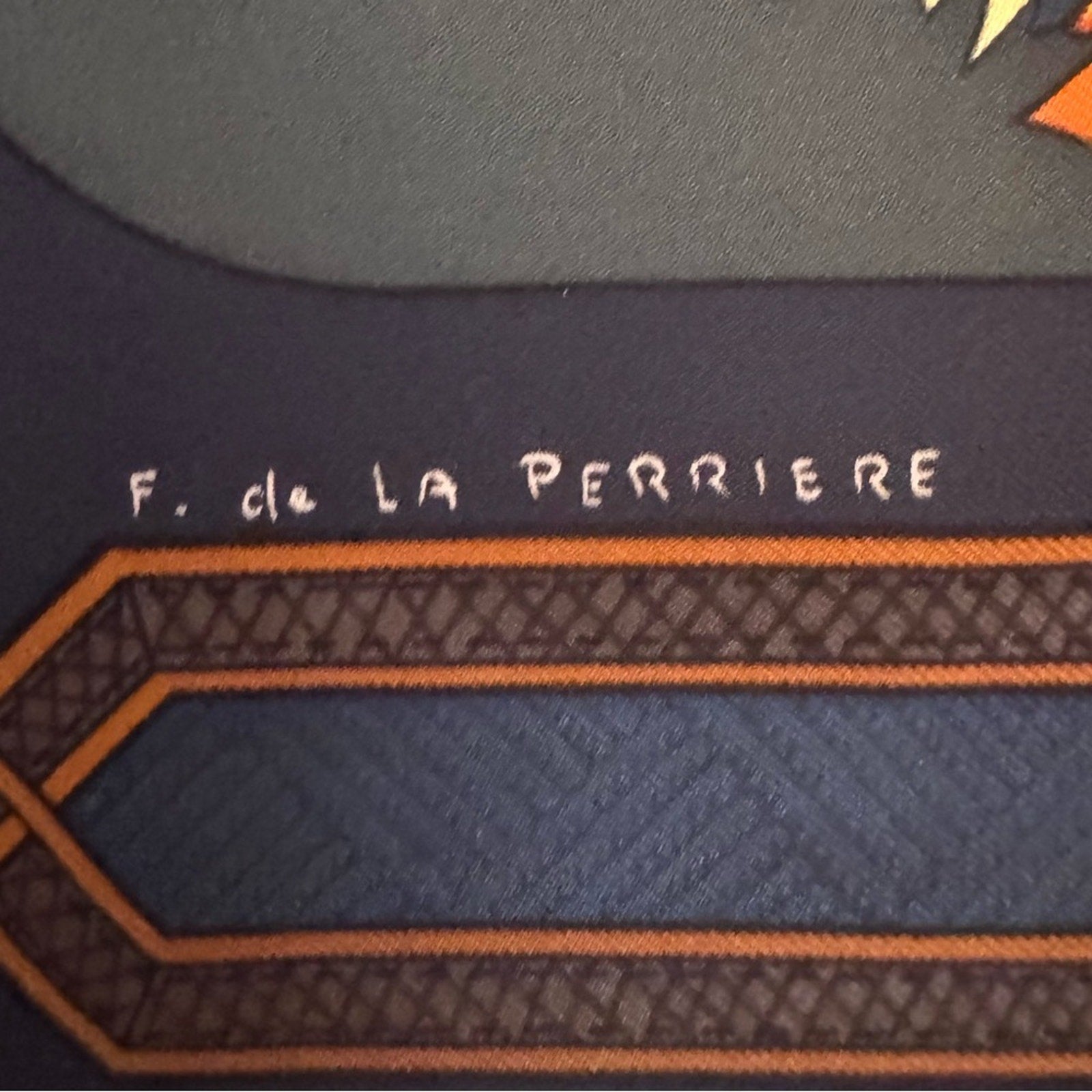 Hermès silk scarf in a darker blue and maroon Color Way, Middle Eastern motif