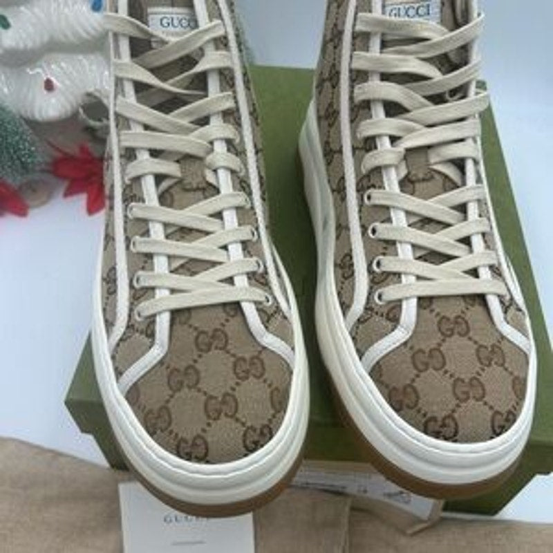 Gucci Beige and White High-Top platform Sneakers size 11 made in Italy