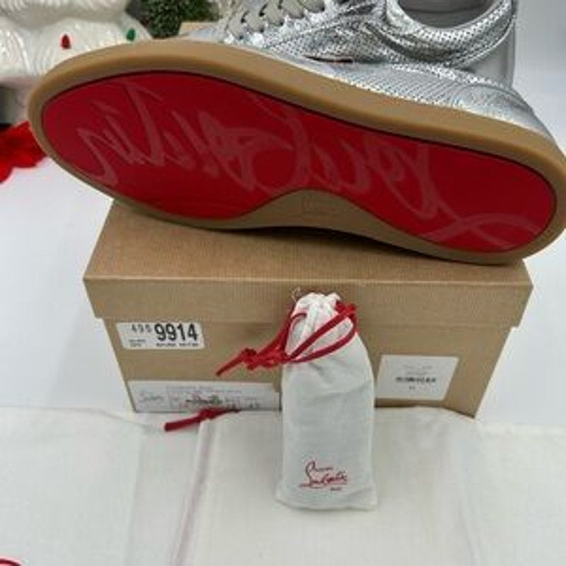 Men's Christian Louboutin tutti rui low top metallic leather sneakers size 43