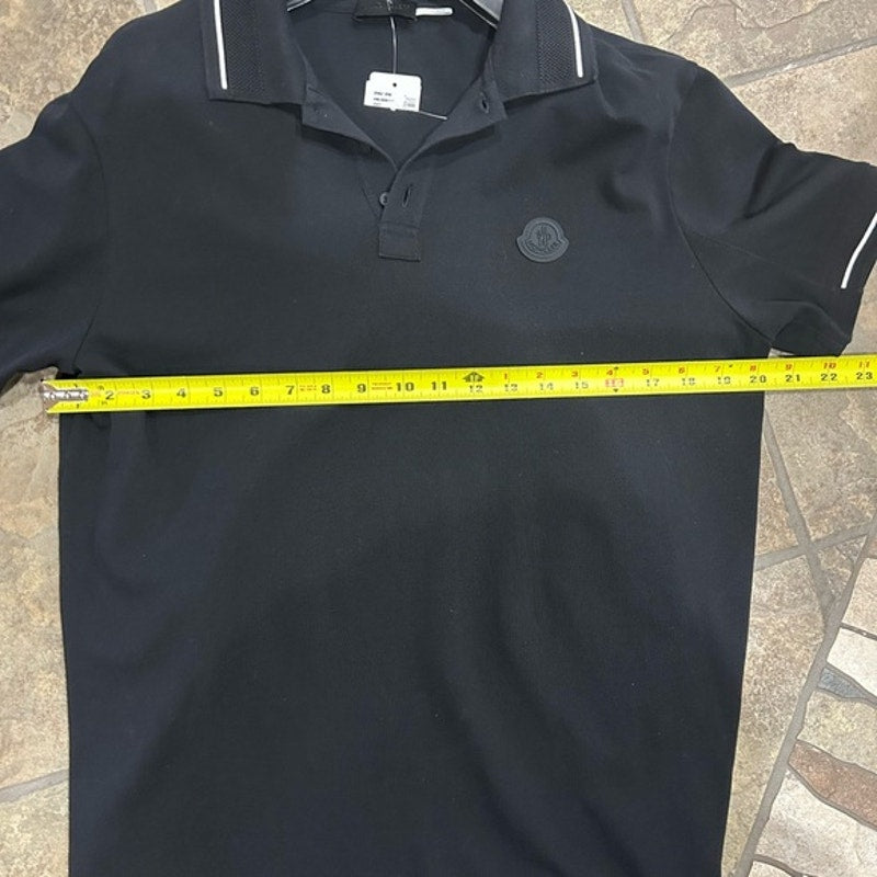 Men's Moncler slim fit logo, appliquéd, cotton polo shirt/white piping large