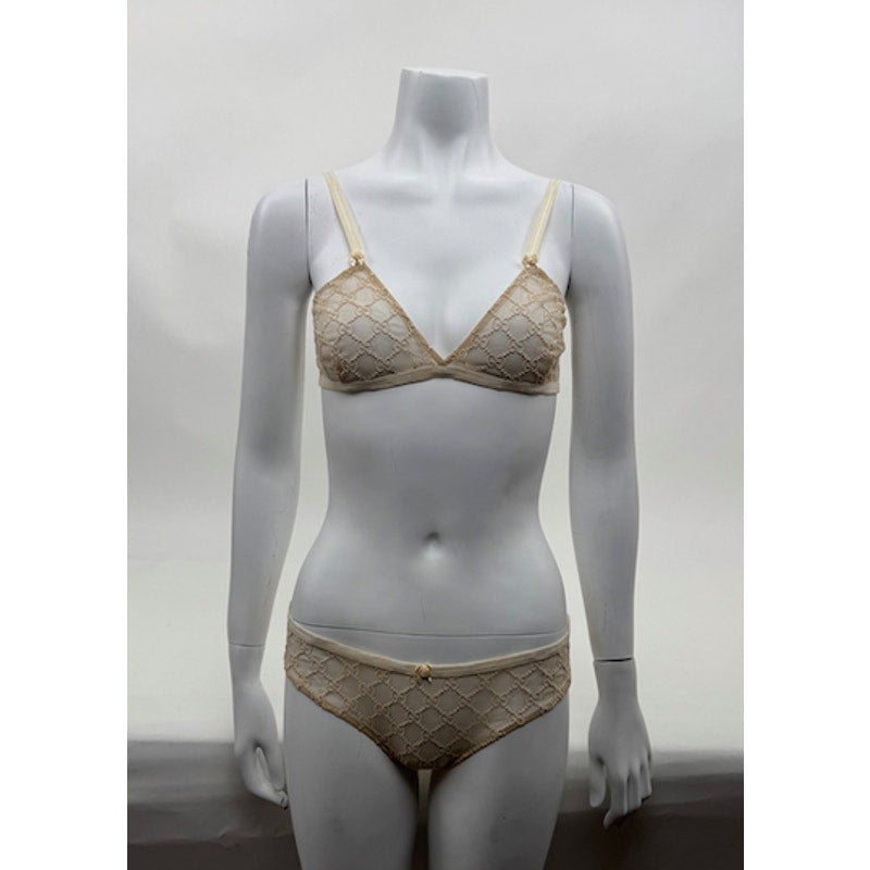 Women's Gucci NWT Cream GG Logo Lace Bra & Briefs Lingerie Set Size S