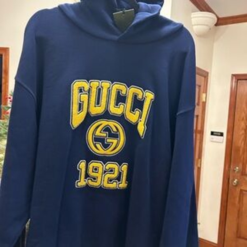 Men's Gucci embroidered logo jersey cotton hoodie, size XXL made in Italy NWT