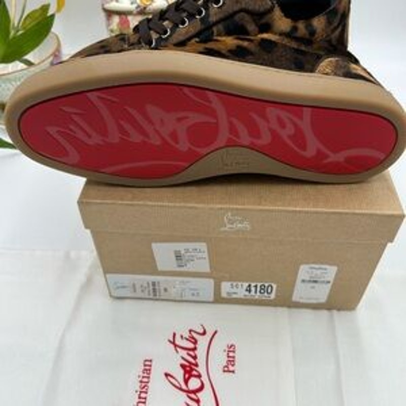 Men's Christian Louboutin leopard affect low top sneakers size 42 made in Italy