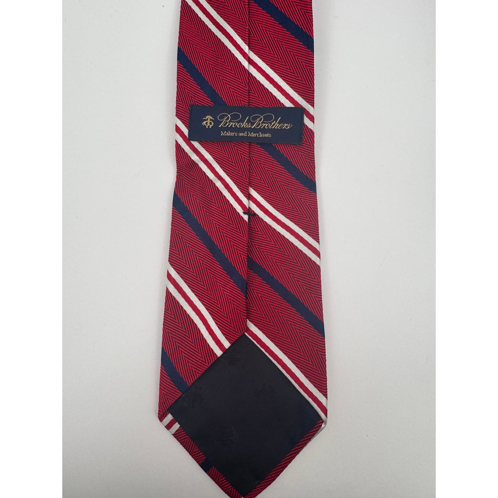 Brooks Brothers NWOT Men's Red & Navy Blue Silk Blend Striped Neck Tie