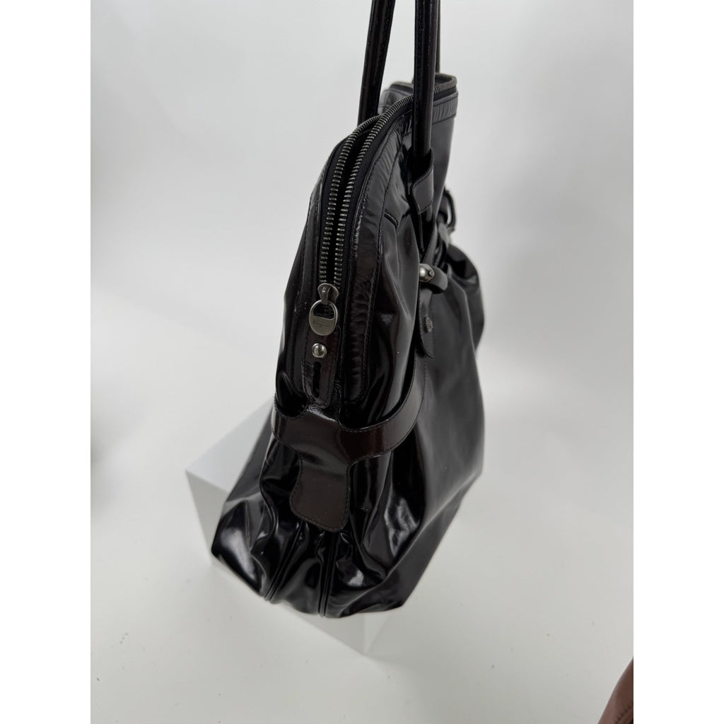 Salvatore Ferragamo Gancini Black Patent Leather Ruched Boho Hobo Bag