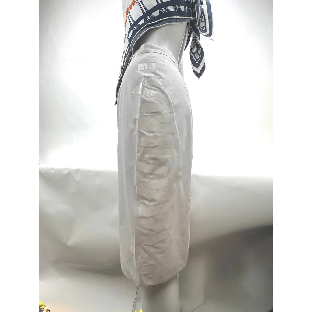 Christopher Kane White Satin Ribbon Appliqué Pencil Skirt EU 38 US 6