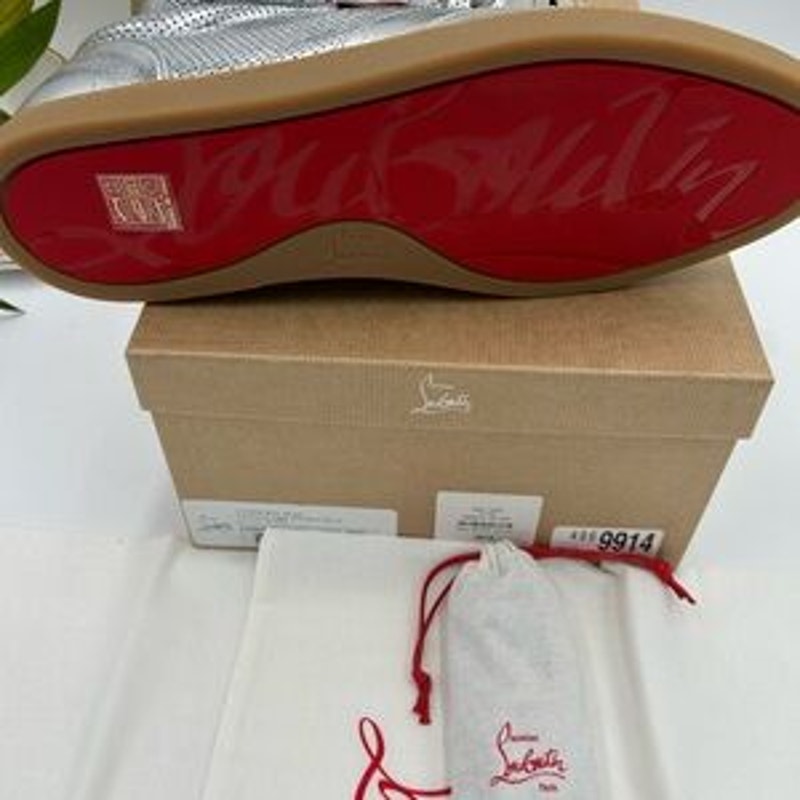 Men's Christian Louboutin TUTTI RUI low top silver leather sneakers size 46