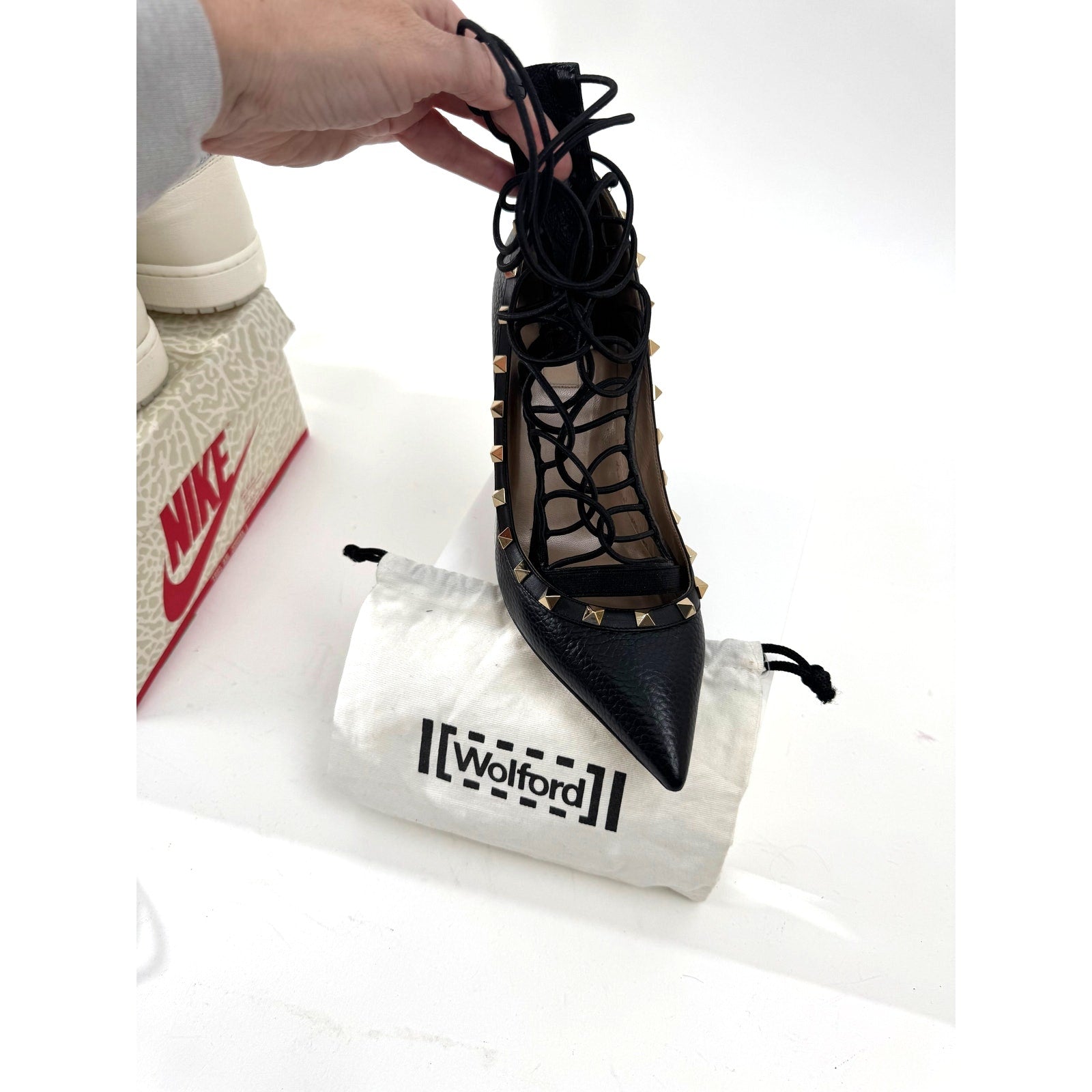 Women's Wolford Black Gladiator Lace Up Back Zip Shoe Inserts